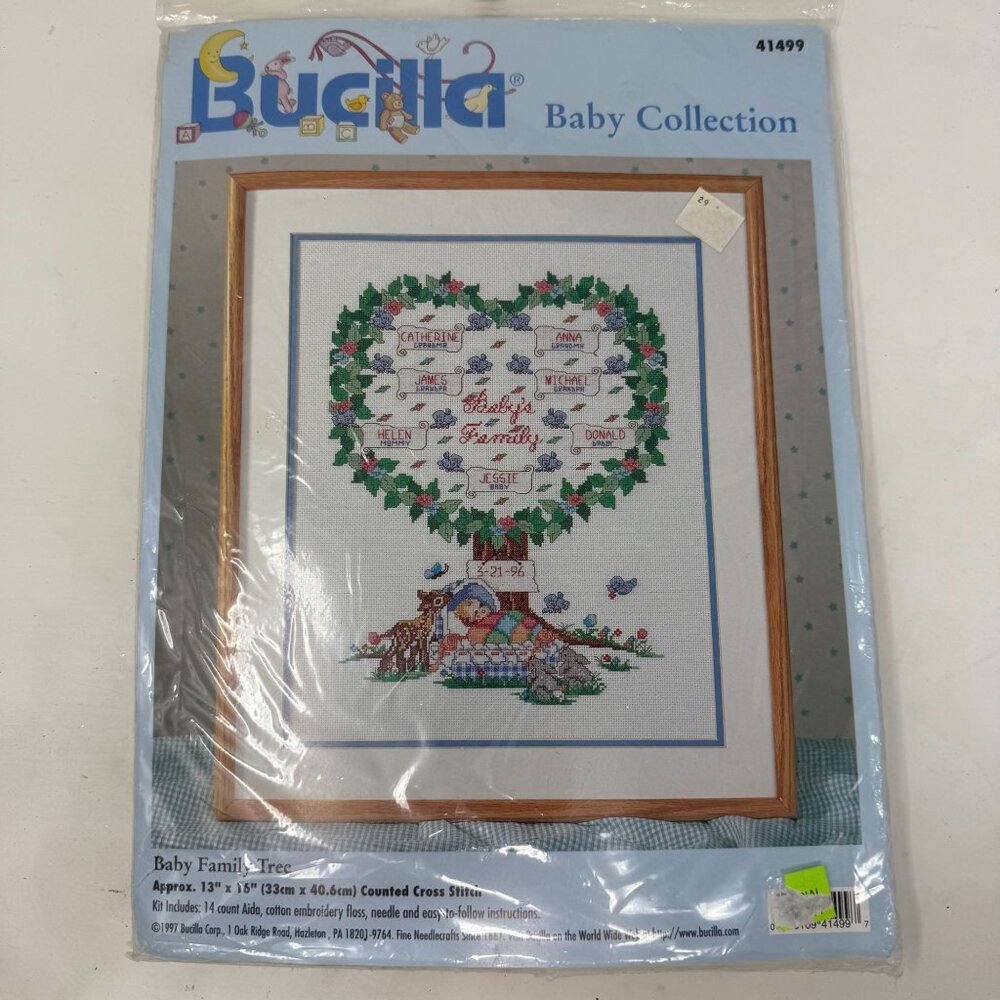 Bucilla Baby Family Tree Counted Cross Stitch Kit 41499  13" x 16" Aida Floss